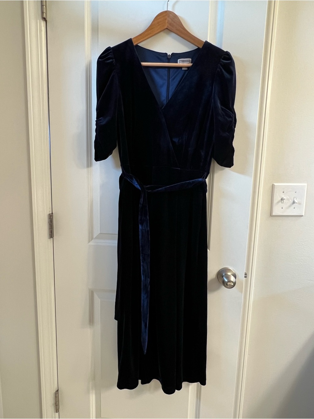 Classic Navy Velvet Jumpsuit with Tie Belt
